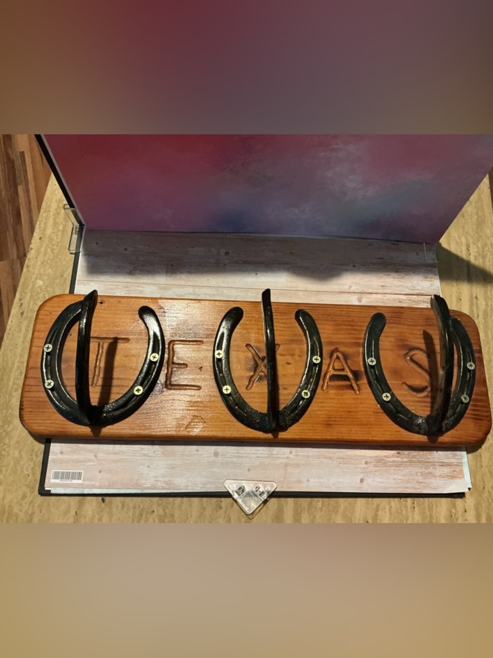 Hand crafted Wooden Texas Horseshoe  Rack